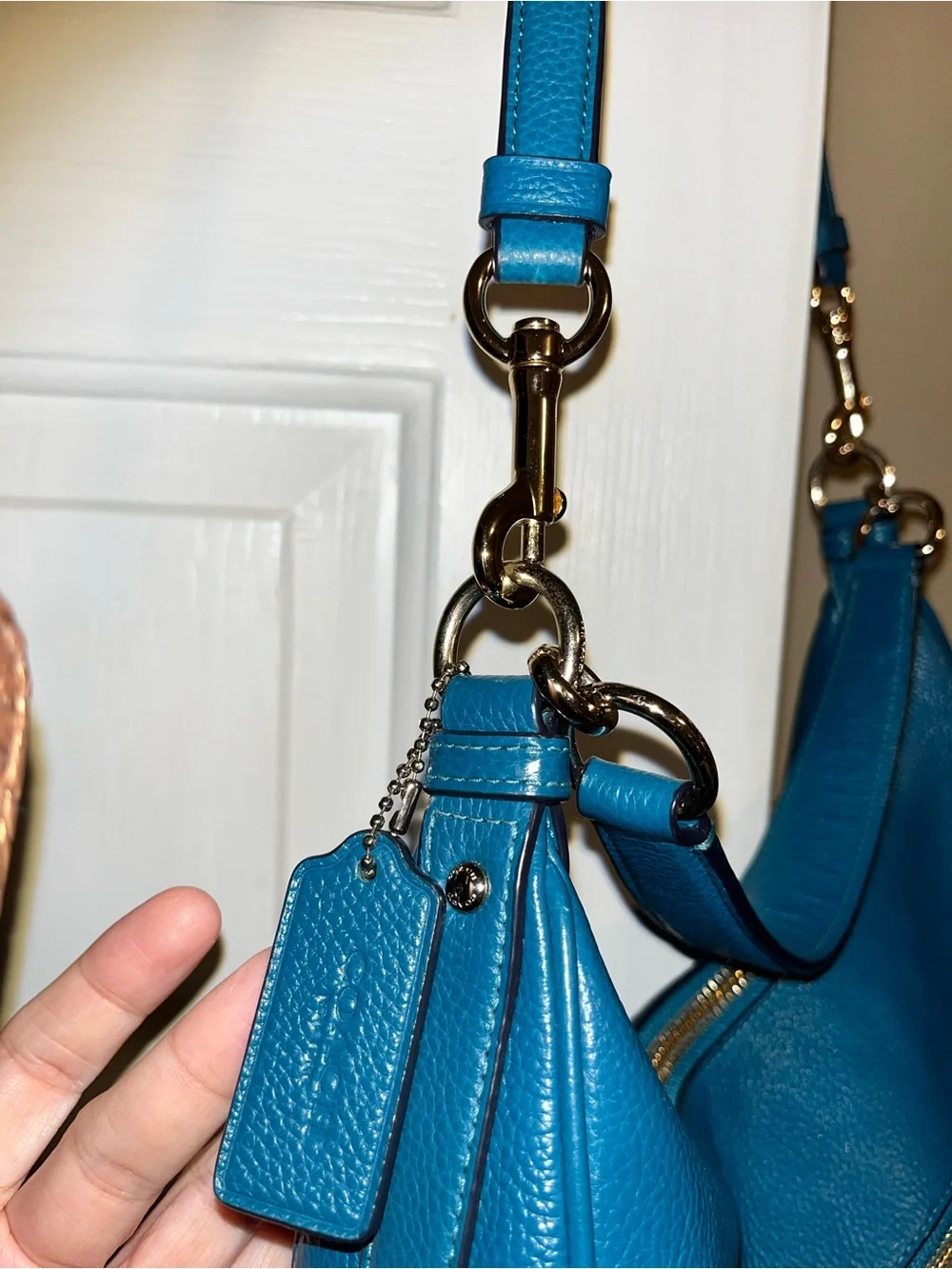 Coach Teal Pebble Leather Hobo with Gold Hardware